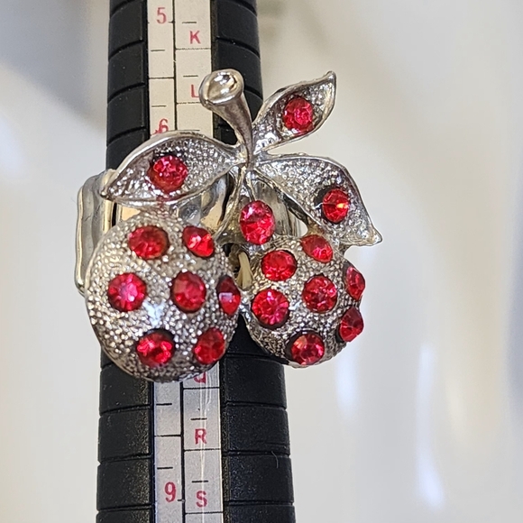 Silver Red Crystal Cherry Stretchy Ring - Picture 6 of 7